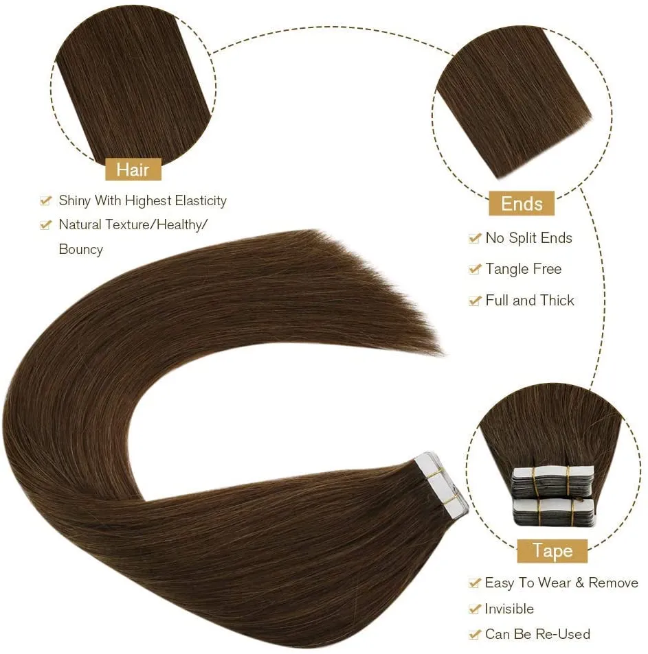 New Ugeat Tape in Extensions 22inch Remy Hair Extensions 50g 20pcs, Real Human Hair #4 Dark Brown! Retails $80 