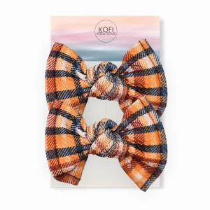 Orange Plaid Knot Hair Bows