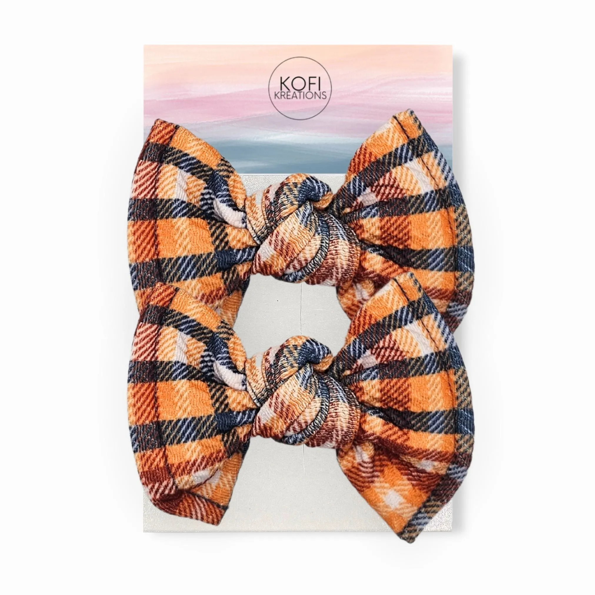 Orange Plaid Knot Hair Bows