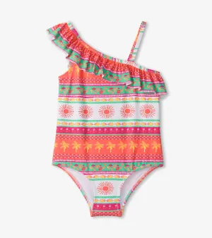 Ornate Tropical Ruffle Trim Swimsuit | Hatley