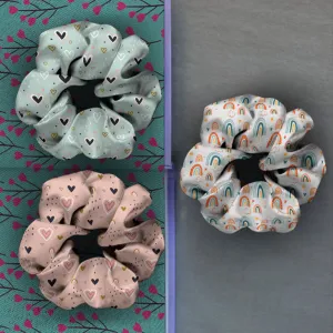 Pastel Orange & Teal Scrunchies Set of 3