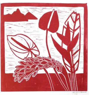Pia De Girolamo: Tropical Flowers Burgundy