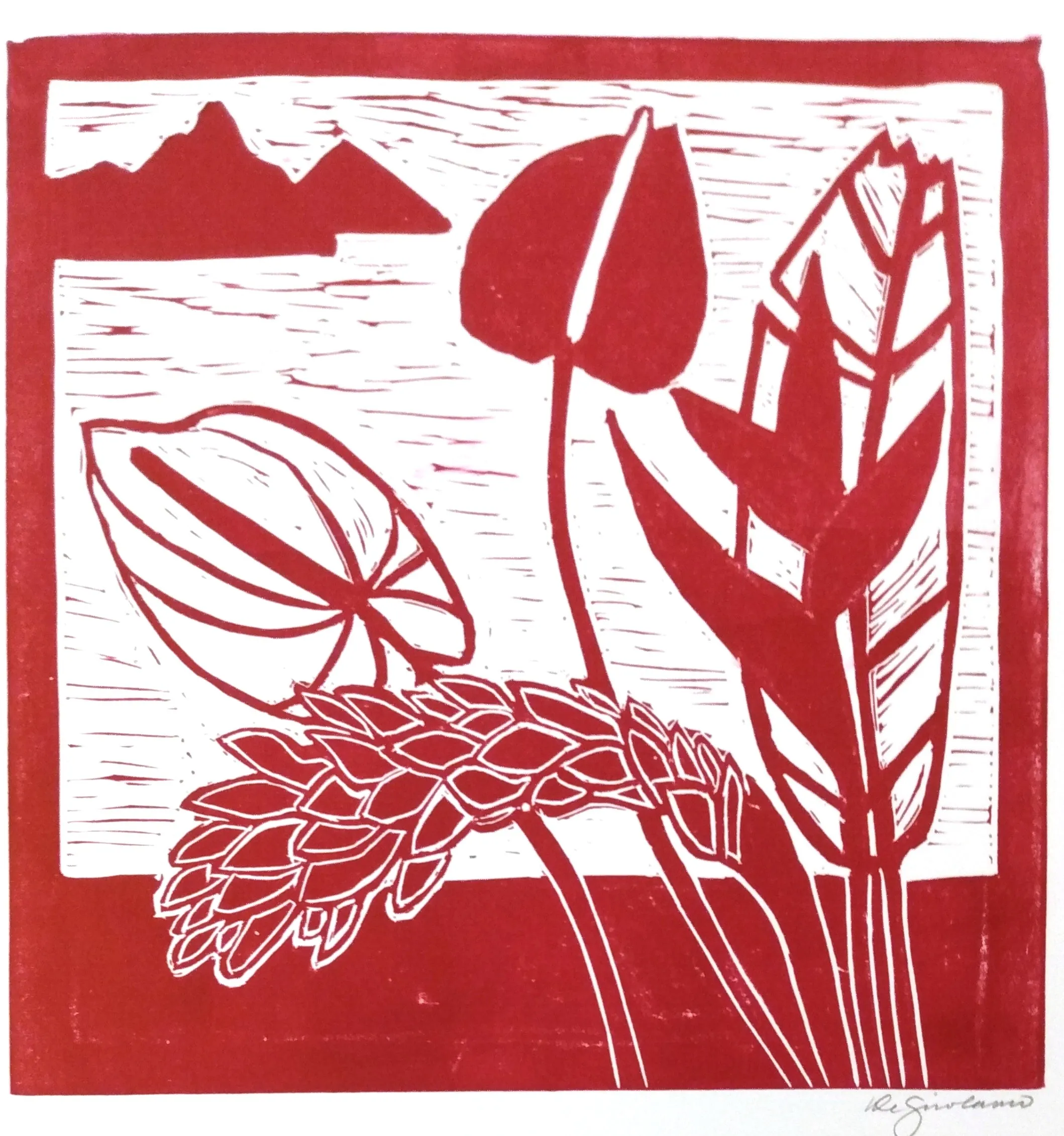 Pia De Girolamo: Tropical Flowers Burgundy