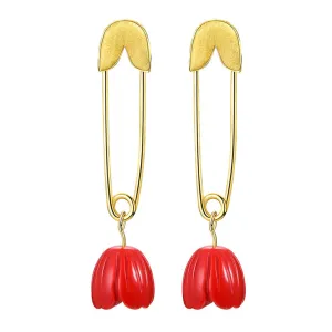 Pin Rose Flower Dangle Earrings