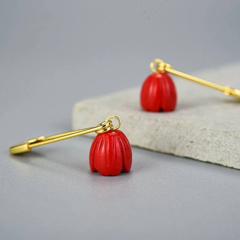 Pin Rose Flower Dangle Earrings