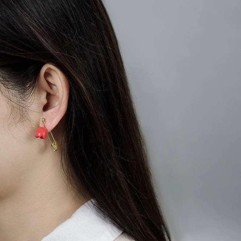 Pin Rose Flower Dangle Earrings