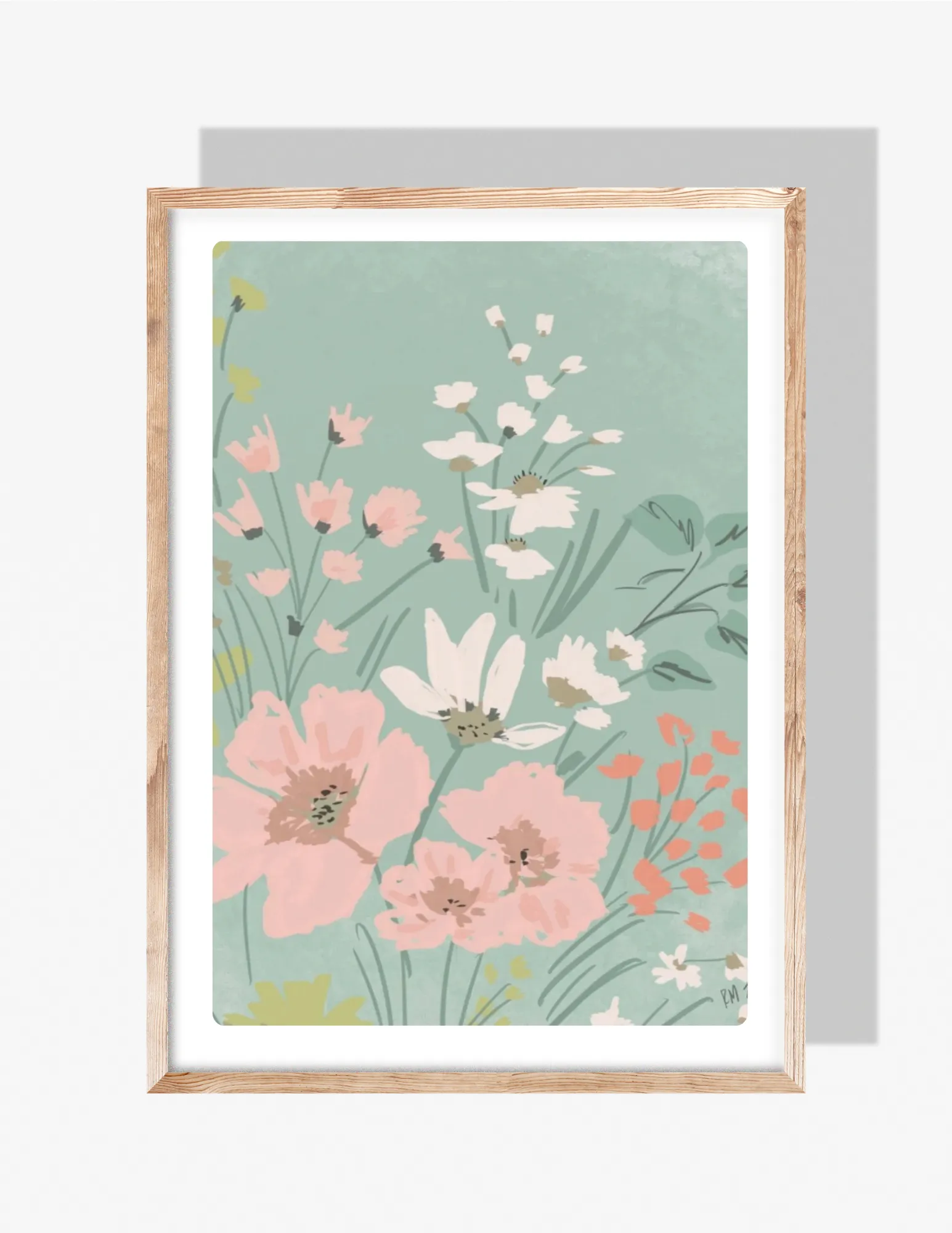 PINK & TEAL FLOWERS - Art Print