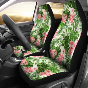 Pink and Green Tropical Car Seat Covers With Flowers