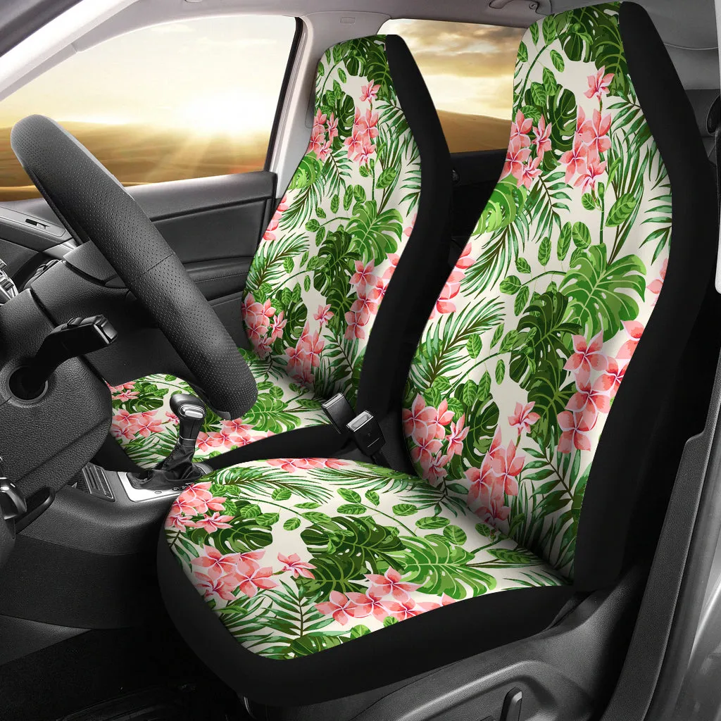 Pink and Green Tropical Car Seat Covers With Flowers