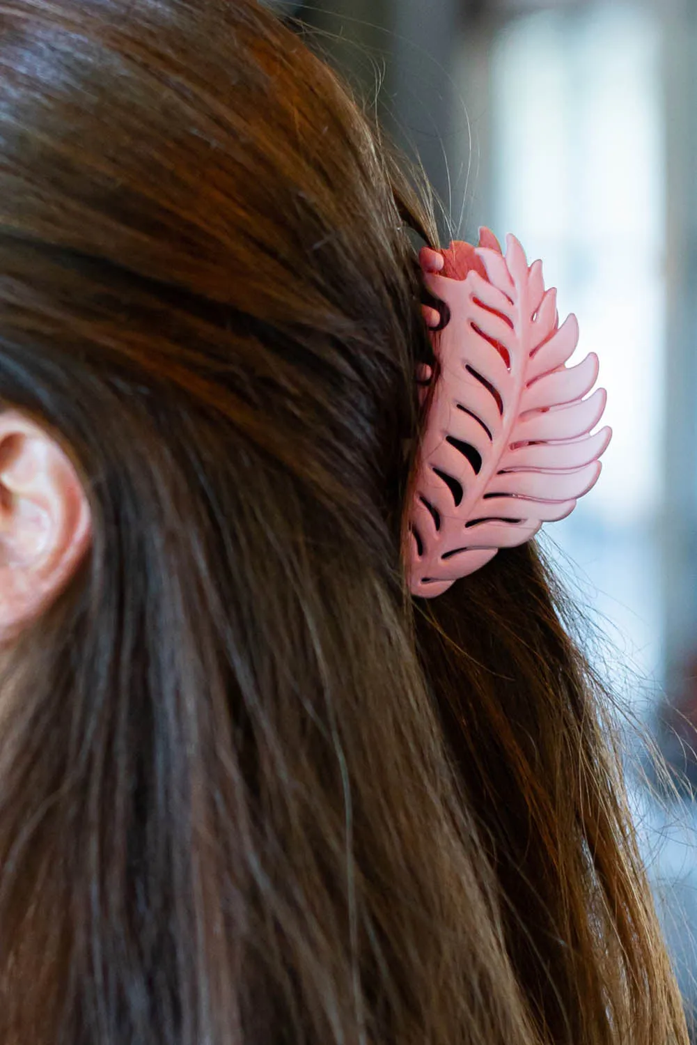 Pink Tropical Leaf Frosted Hair Claw Clip