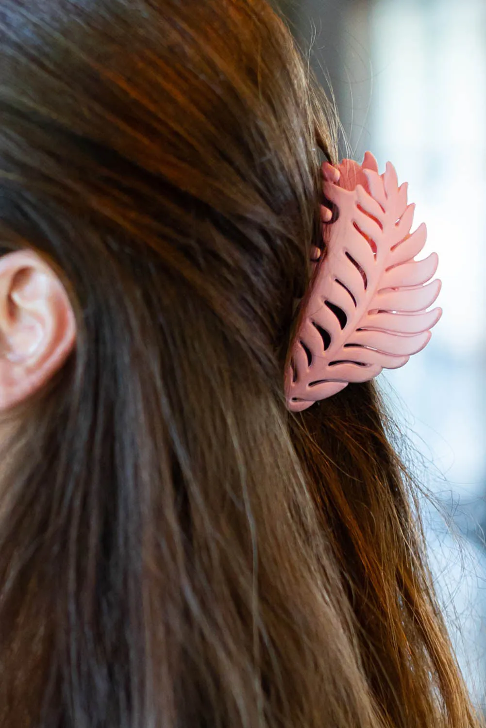 Pink Tropical Leaf Frosted Hair Claw Clip
