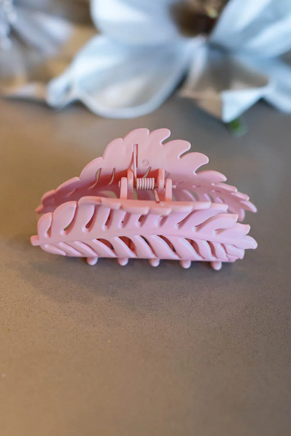 Pink Tropical Leaf Frosted Hair Claw Clip