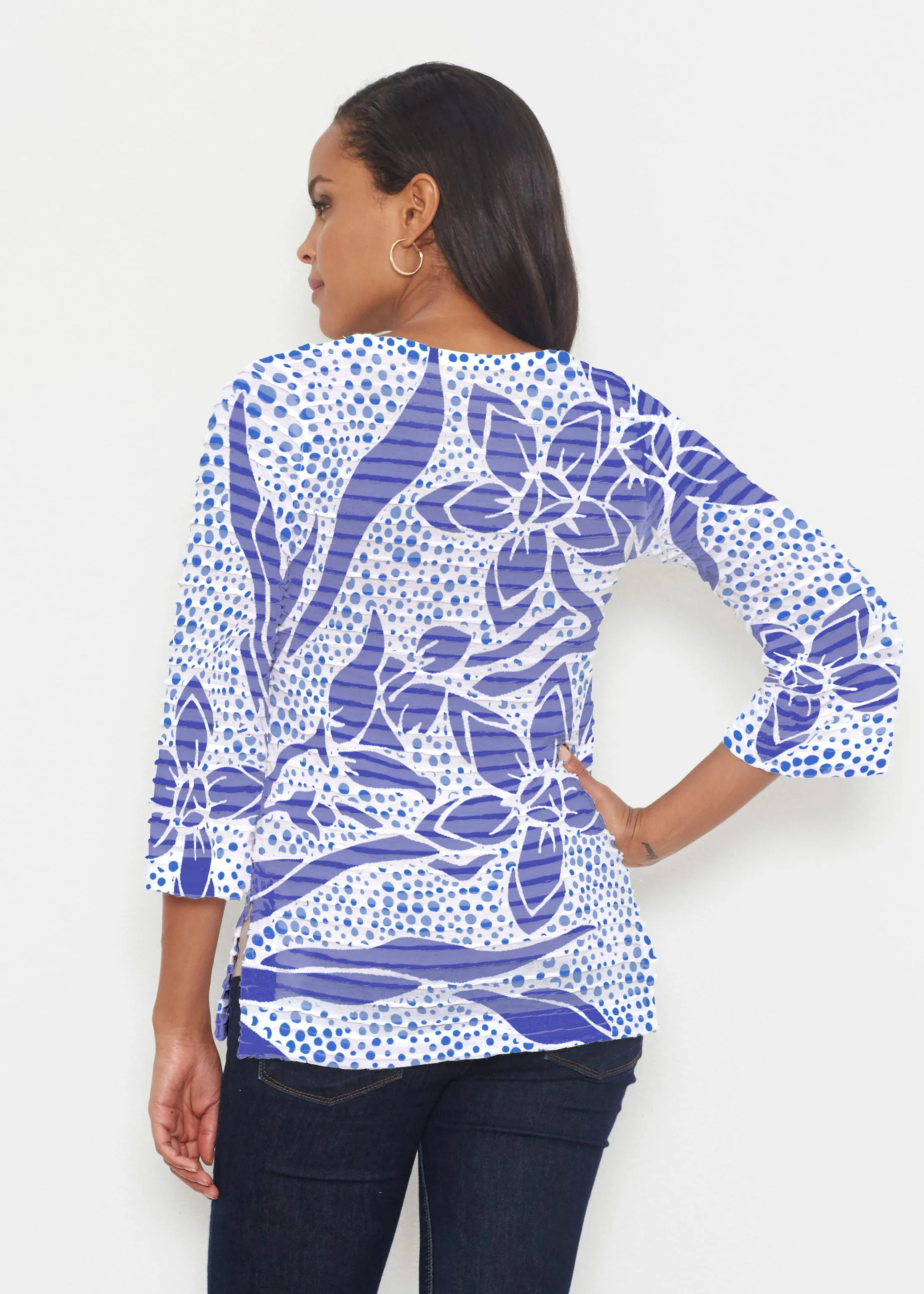 Polka Vine (8111) ~ Banded 3/4 Bell-Sleeve V-Neck Tunic