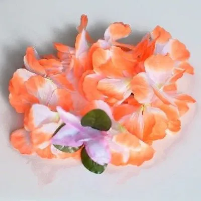 Premium Orange Hawaiian Crown Lei Headband Paradise Petunia with Orchids Boho