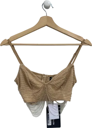 Pretty Little Thing Nude Premium Embellished Draped Bead Bralet UK 6
