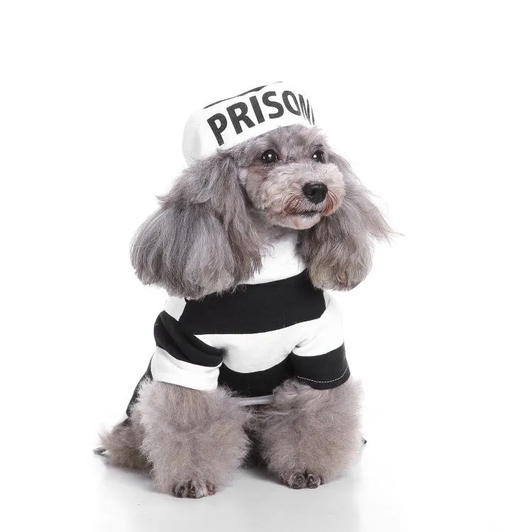 Prisoner Dog Costume - Prison Pooch Dog Halloween Costume Party Pet Dog Costume Clothes Cosplay with Hat