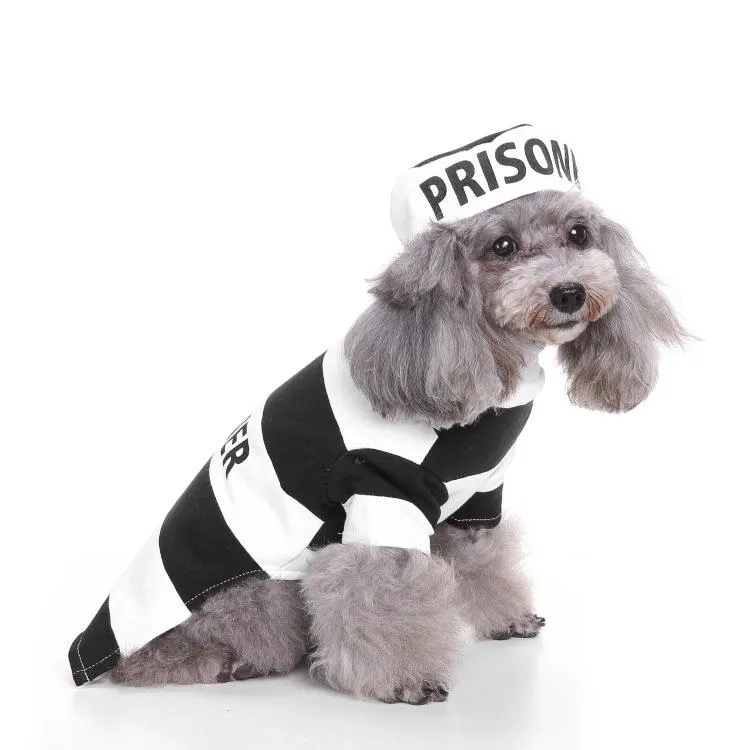 Prisoner Dog Costume - Prison Pooch Dog Halloween Costume Party Pet Dog Costume Clothes Cosplay with Hat
