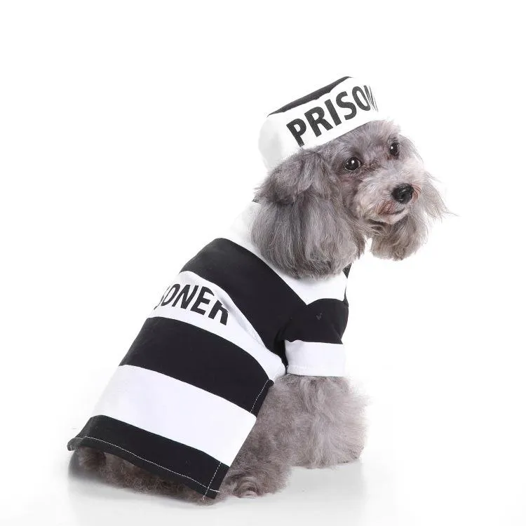 Prisoner Dog Costume - Prison Pooch Dog Halloween Costume Party Pet Dog Costume Clothes Cosplay with Hat