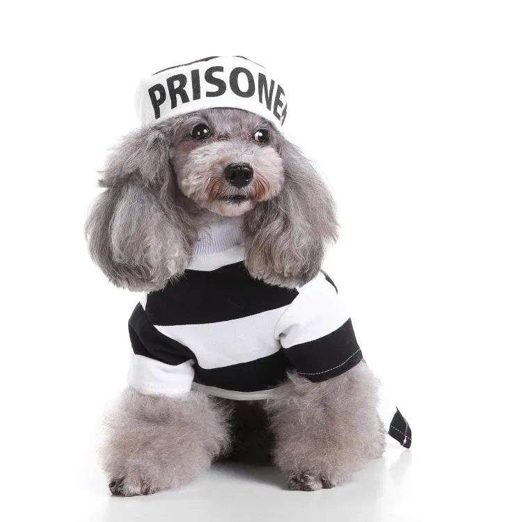 Prisoner Dog Costume - Prison Pooch Dog Halloween Costume Party Pet Dog Costume Clothes Cosplay with Hat