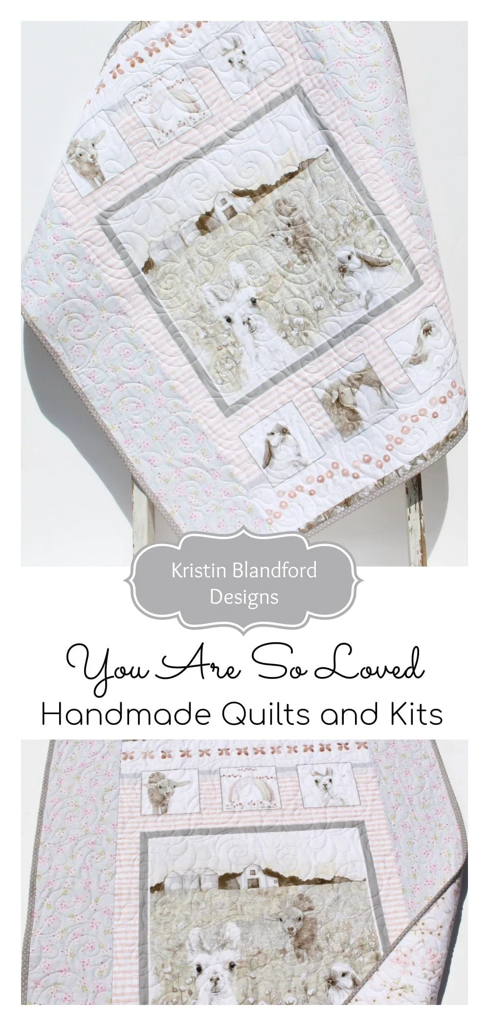 Quilt Kit for Beginners Farmhouse Animals Low Volume Farm Barnyard Baby Bedding Blanket Sewing