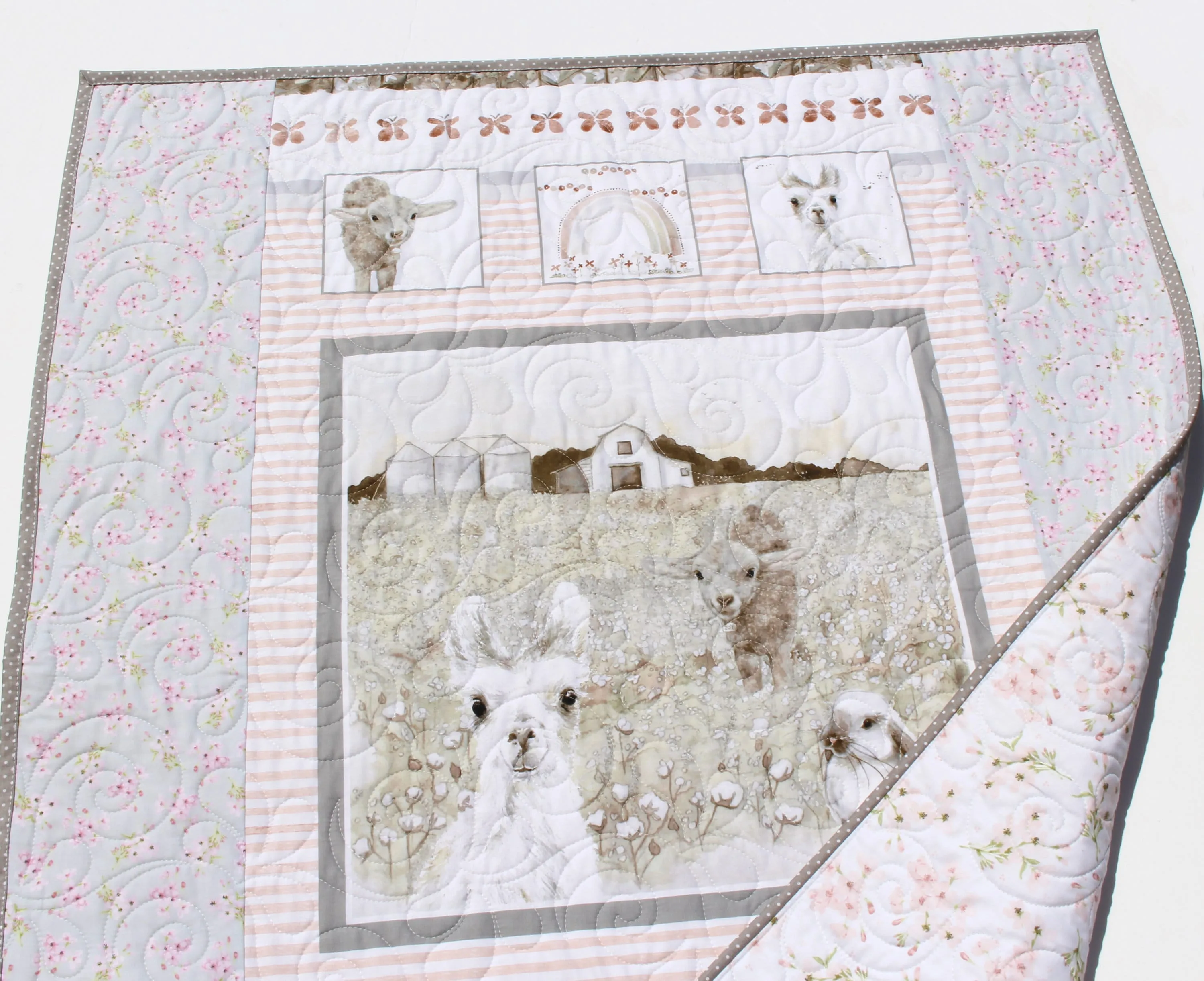 Quilt Kit for Beginners Farmhouse Animals Low Volume Farm Barnyard Baby Bedding Blanket Sewing