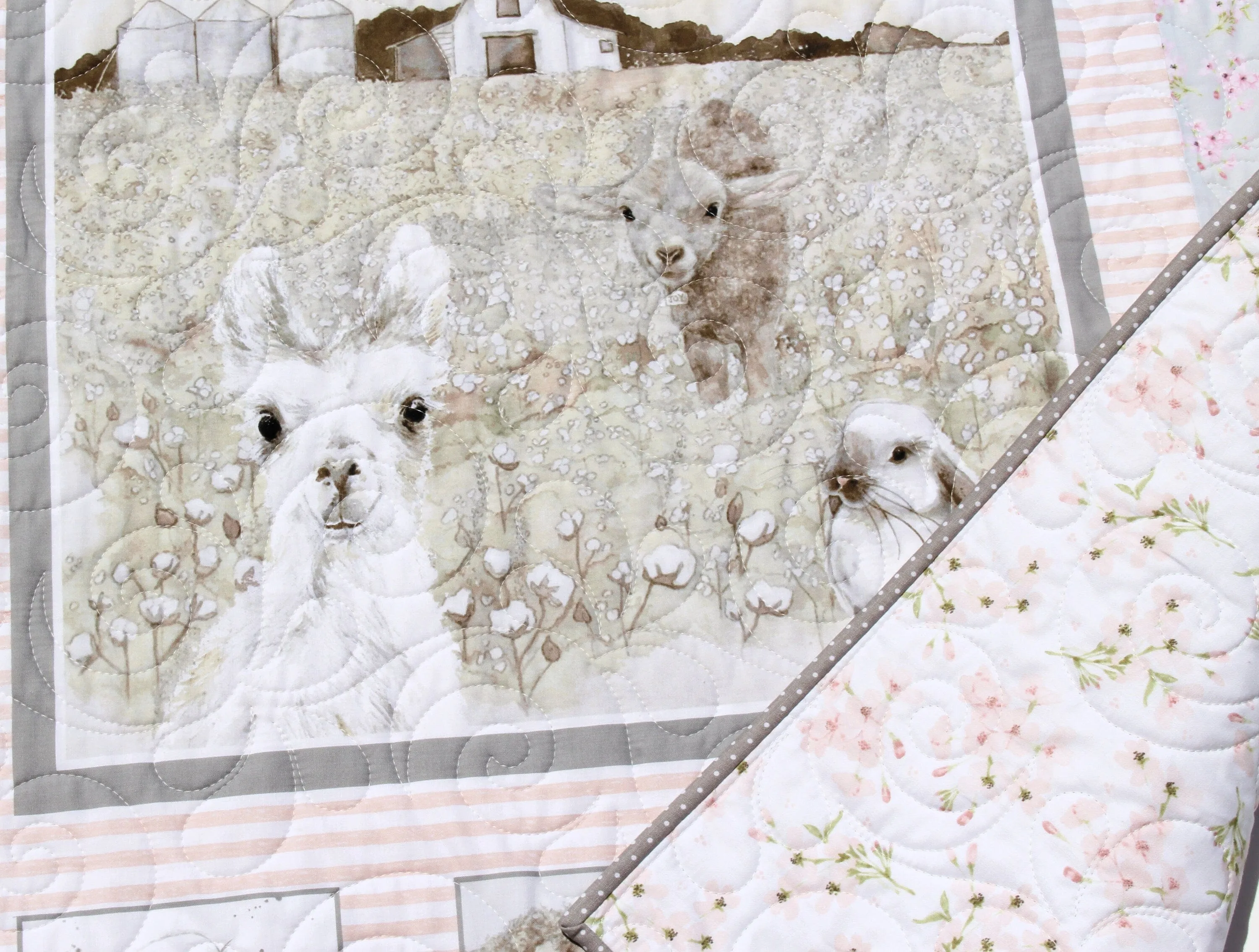 Quilt Kit for Beginners Farmhouse Animals Low Volume Farm Barnyard Baby Bedding Blanket Sewing