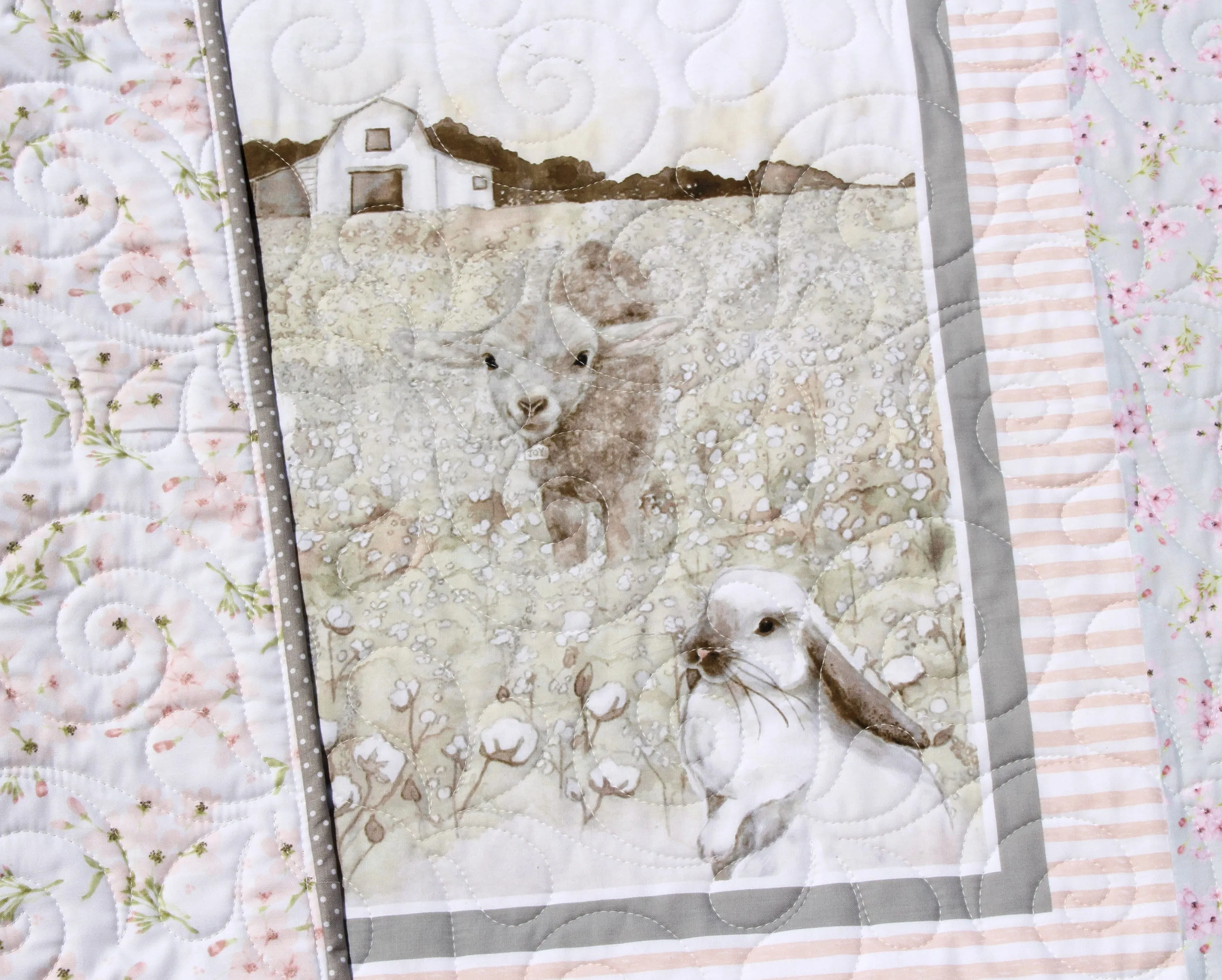 Quilt Kit for Beginners Farmhouse Animals Low Volume Farm Barnyard Baby Bedding Blanket Sewing