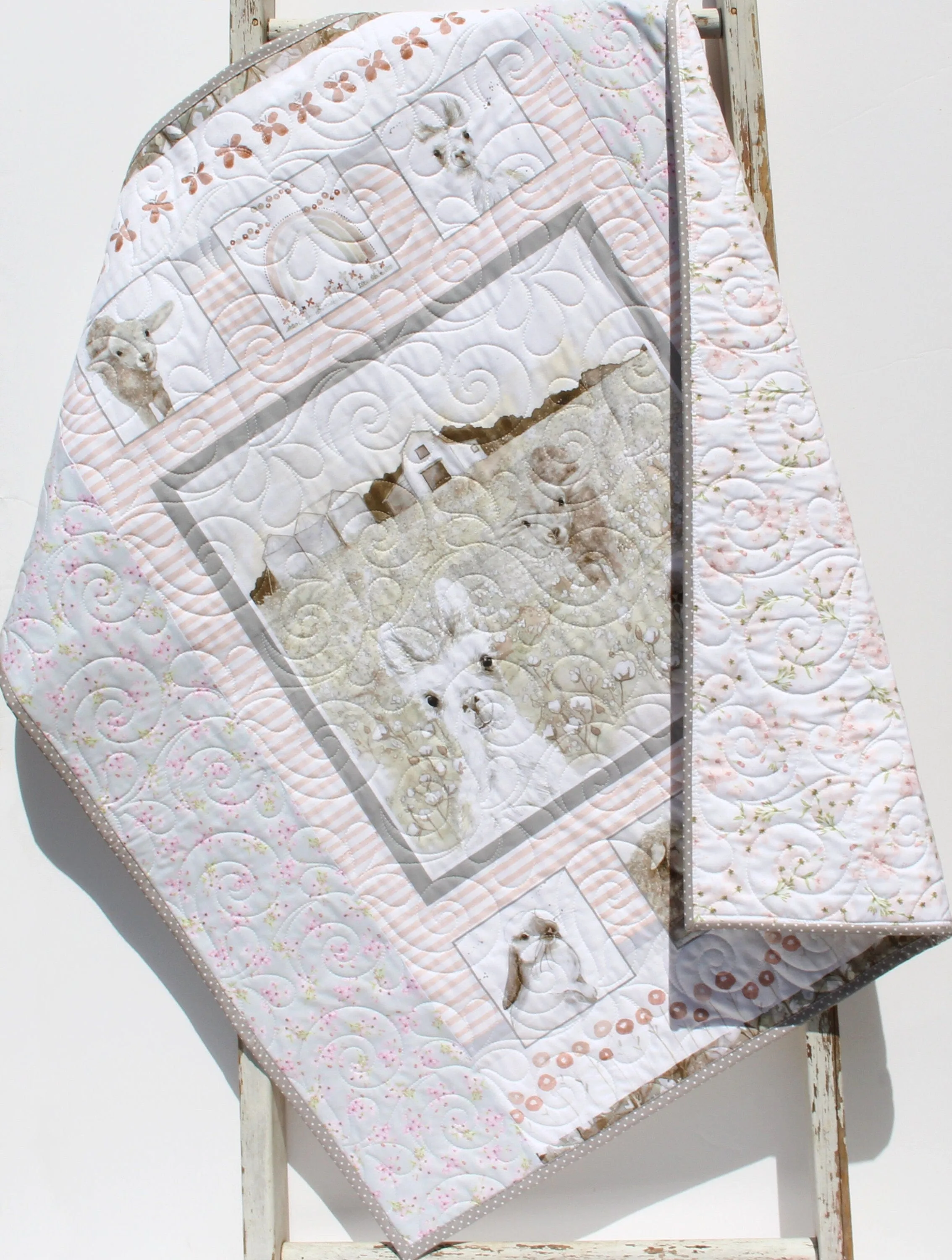Quilt Kit for Beginners Farmhouse Animals Low Volume Farm Barnyard Baby Bedding Blanket Sewing