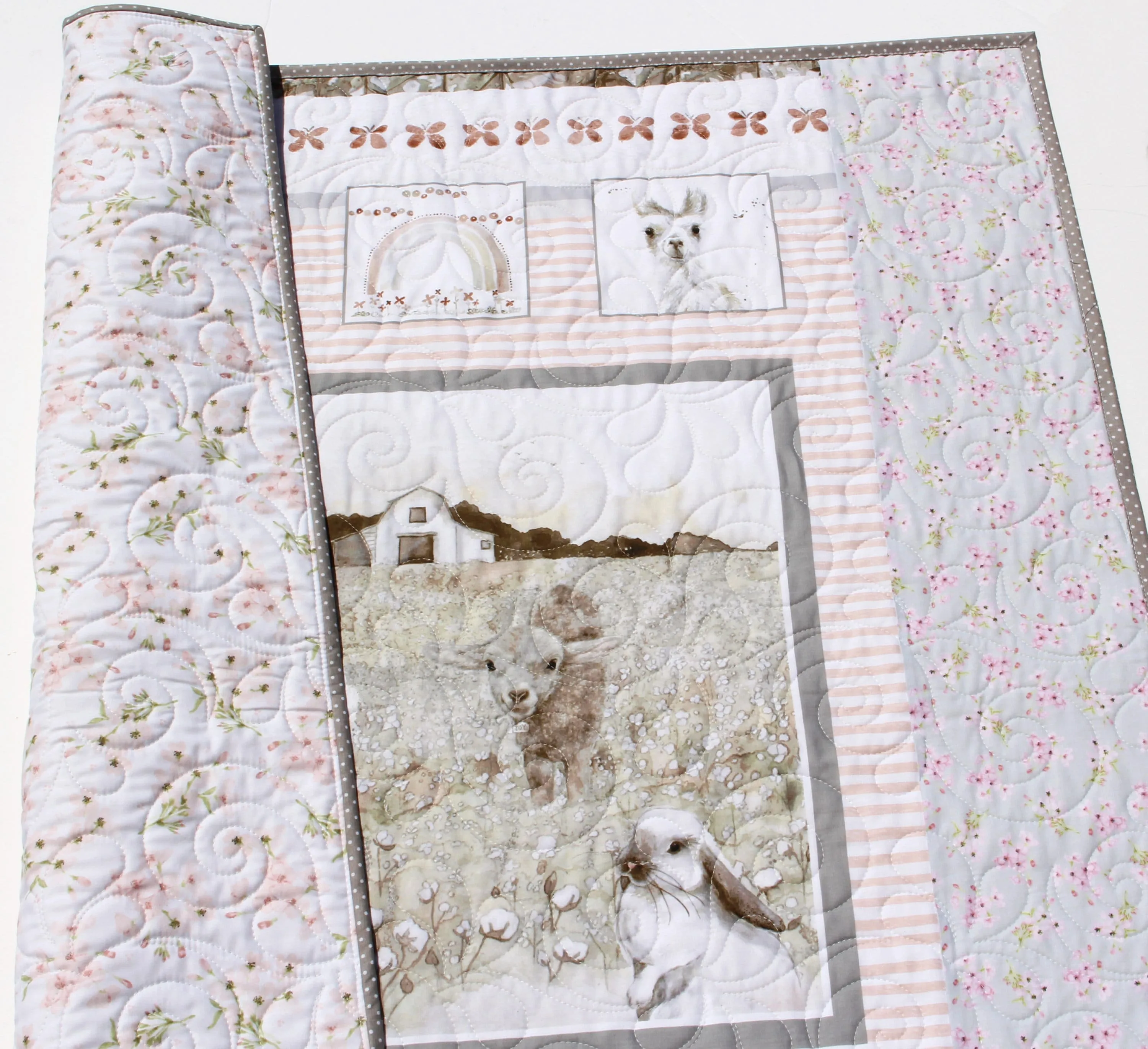 Quilt Kit for Beginners Farmhouse Animals Low Volume Farm Barnyard Baby Bedding Blanket Sewing