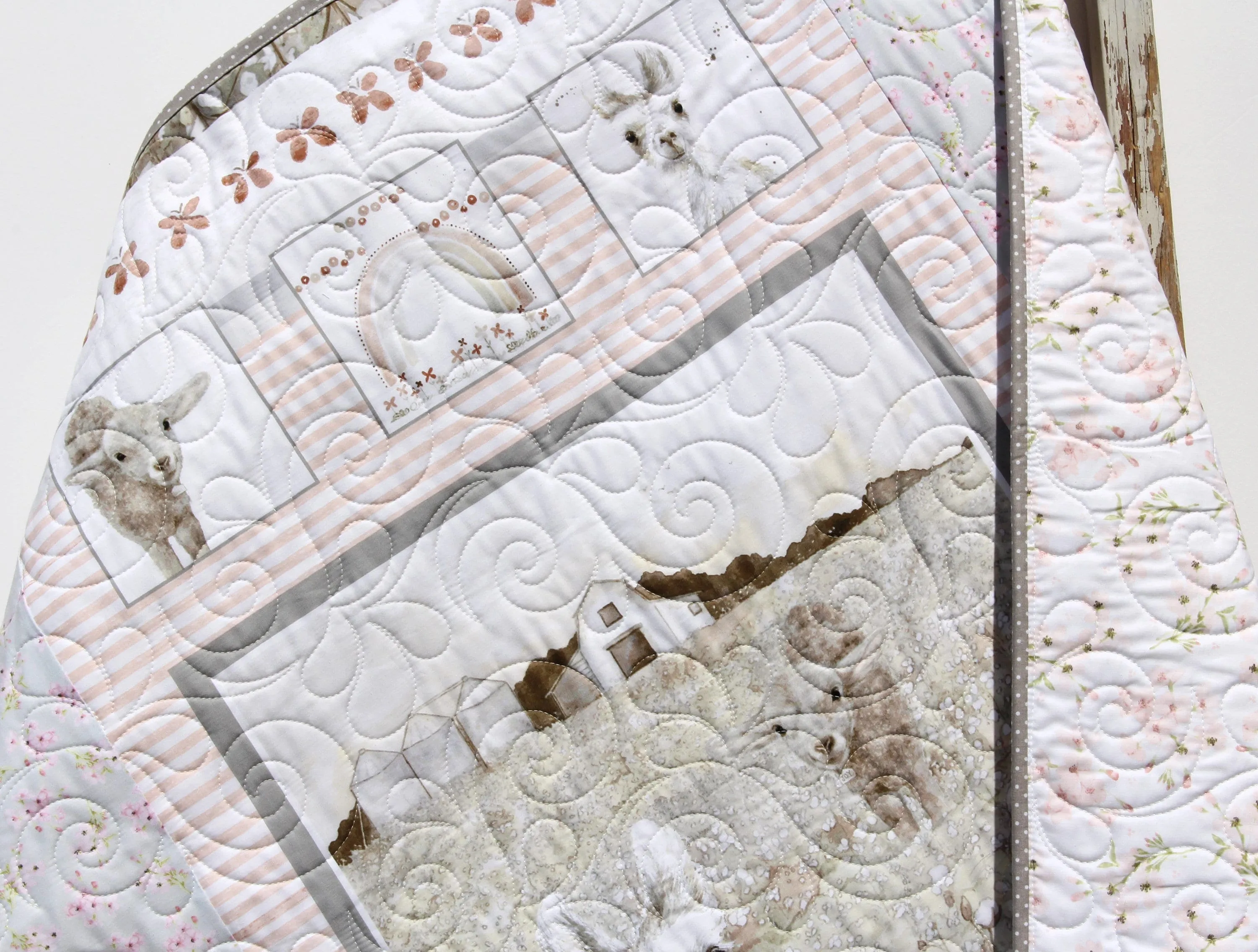 Quilt Kit for Beginners Farmhouse Animals Low Volume Farm Barnyard Baby Bedding Blanket Sewing