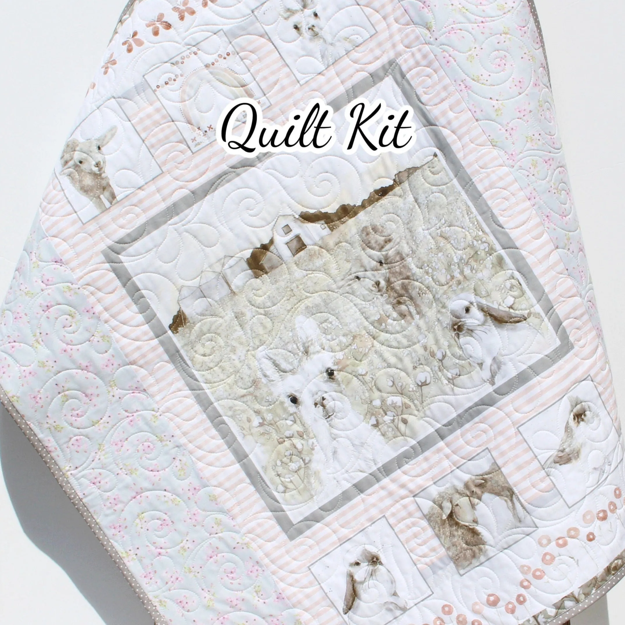 Quilt Kit for Beginners Farmhouse Animals Low Volume Farm Barnyard Baby Bedding Blanket Sewing