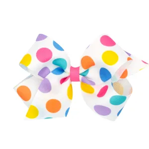 Rainbow Dot Print Grosgrain Hair Bow on Clippie