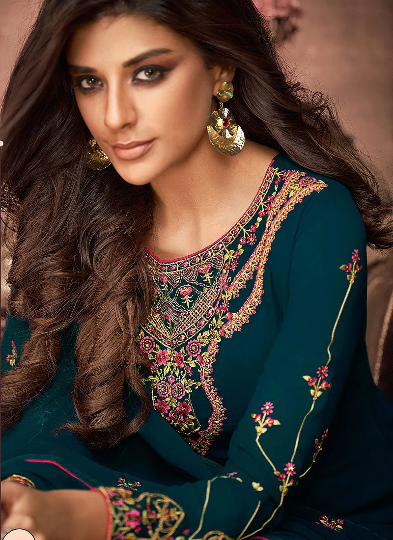 Rama Green Multi Embroidered Pant Style Suit