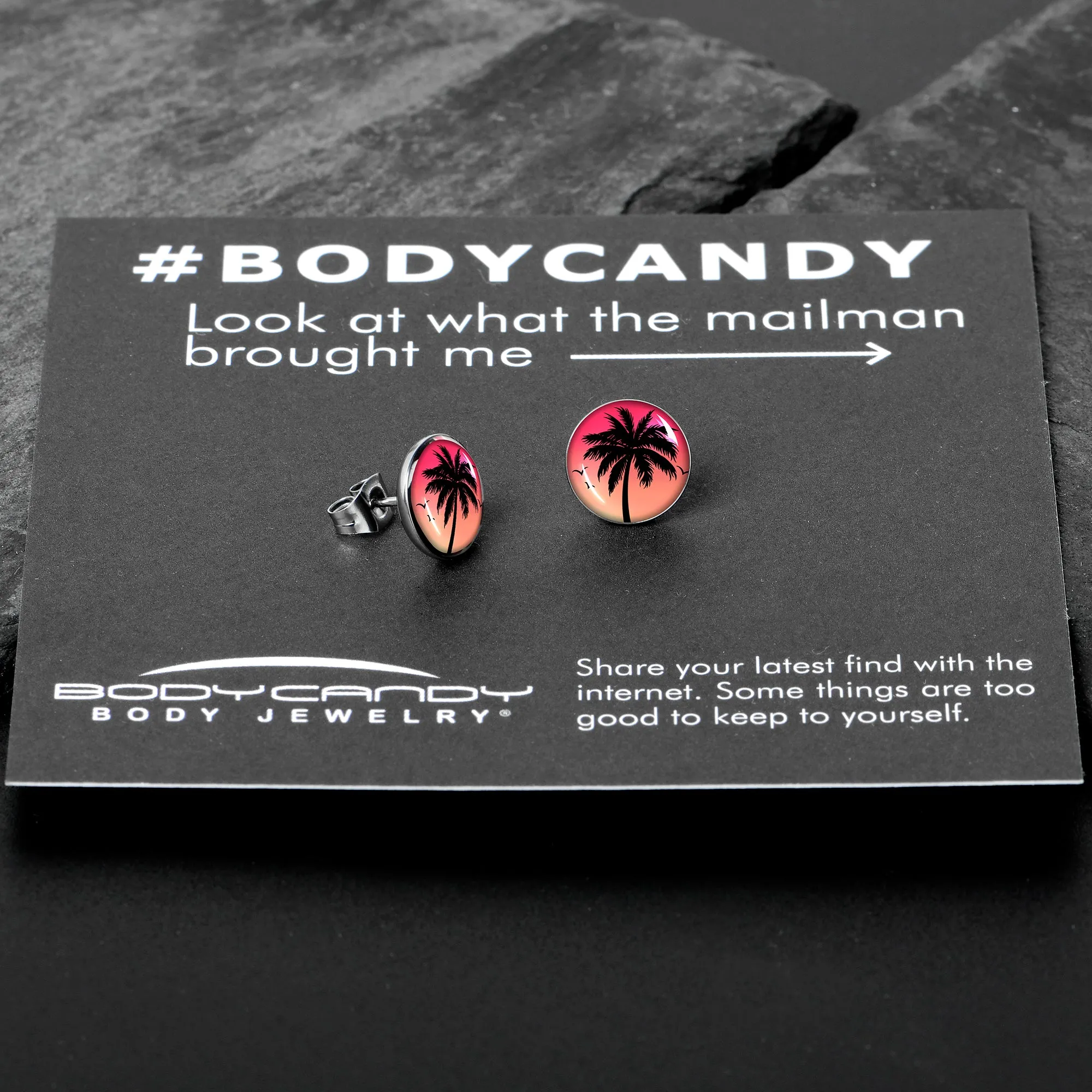 Red Sunset Palm Tree Stud Earrings