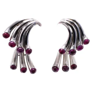 Retro Cabochon Ruby Platinum Ear Clips