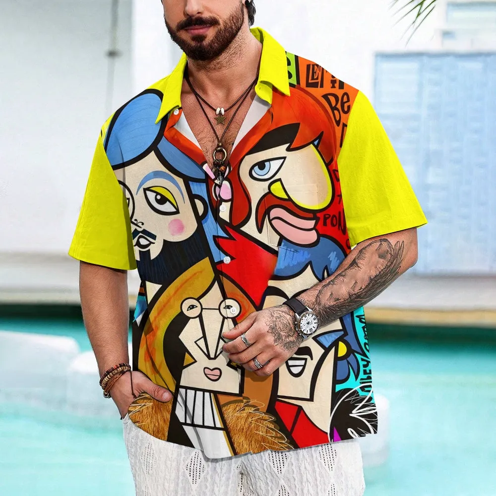 Rock Band Abstract Art Print Casual Short Sleeve Shirt 2403000908