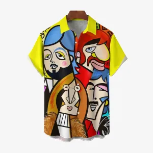 Rock Band Abstract Art Print Casual Short Sleeve Shirt 2403000908