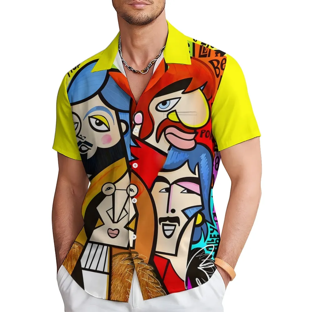 Rock Band Abstract Art Print Casual Short Sleeve Shirt 2403000908