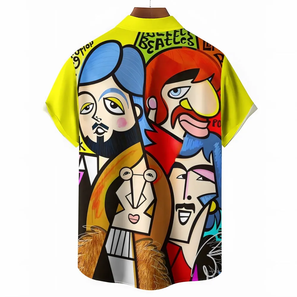 Rock Band Abstract Art Print Casual Short Sleeve Shirt 2403000908