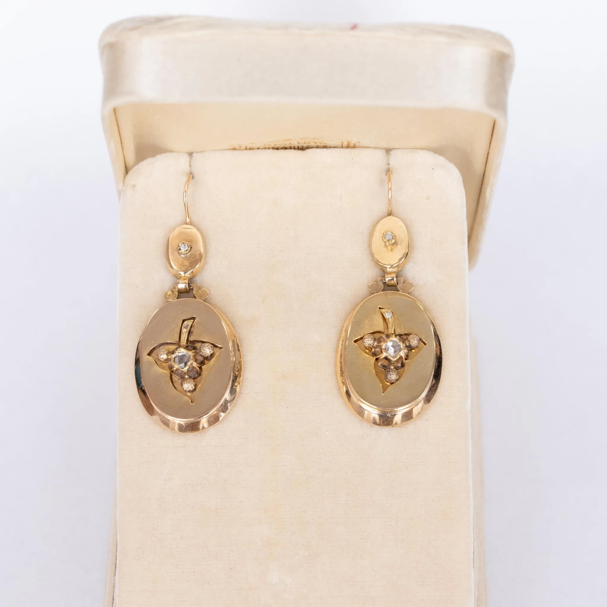 Rose Cut Diamond Trillium Flower Earrings, 14k