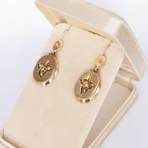 Rose Cut Diamond Trillium Flower Earrings, 14k