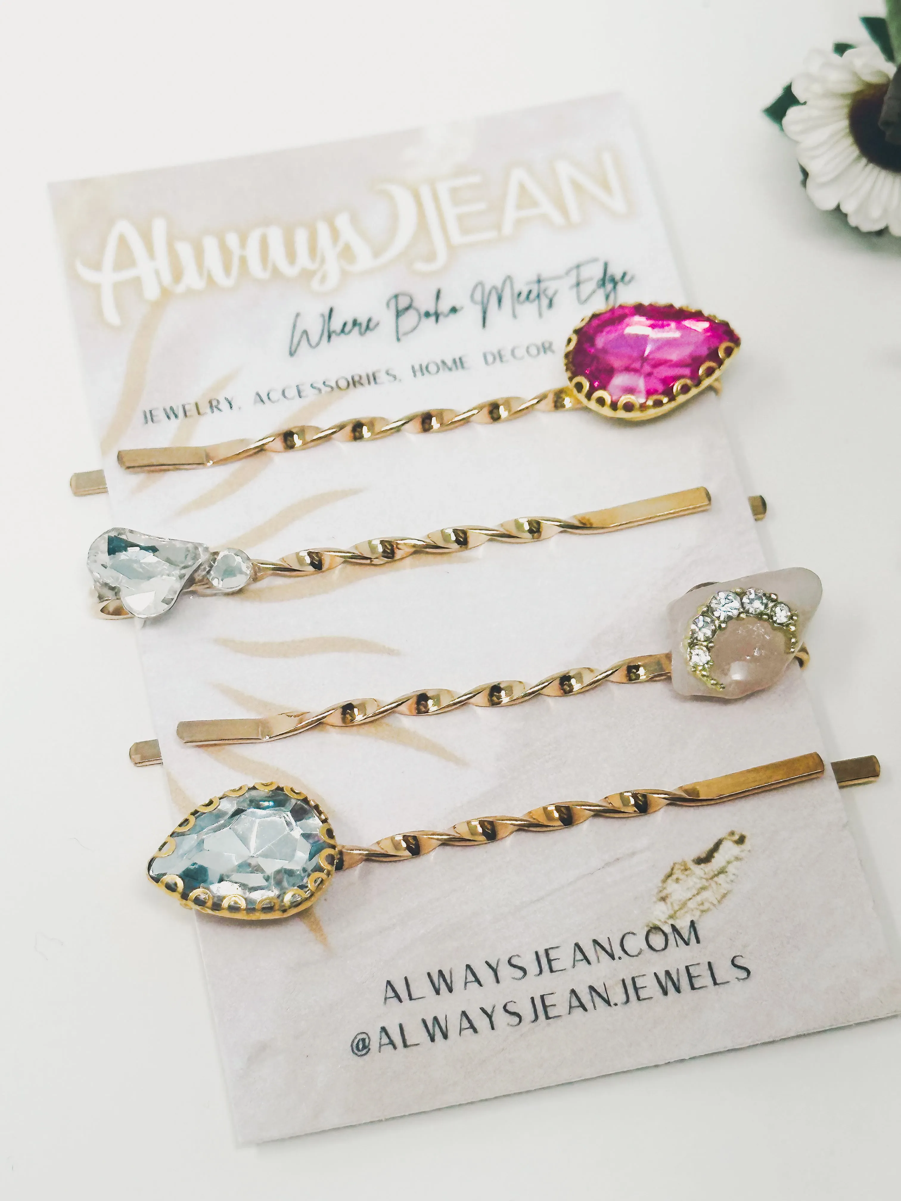 Rose Quartz, Pink and Silver Bobby Pin Set- Celestial, gemstone hair accessories- fun wedding hair accessories