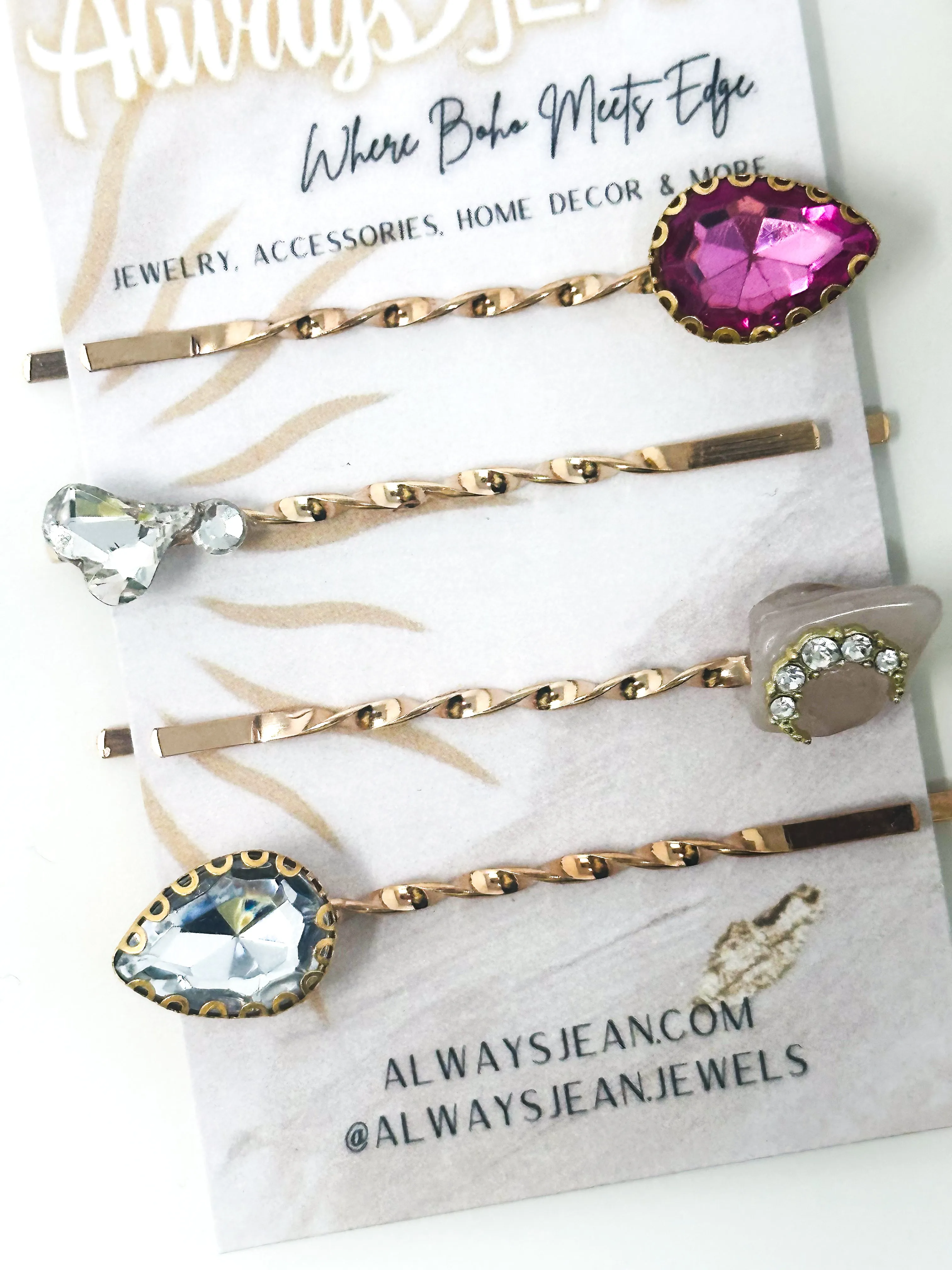 Rose Quartz, Pink and Silver Bobby Pin Set- Celestial, gemstone hair accessories- fun wedding hair accessories