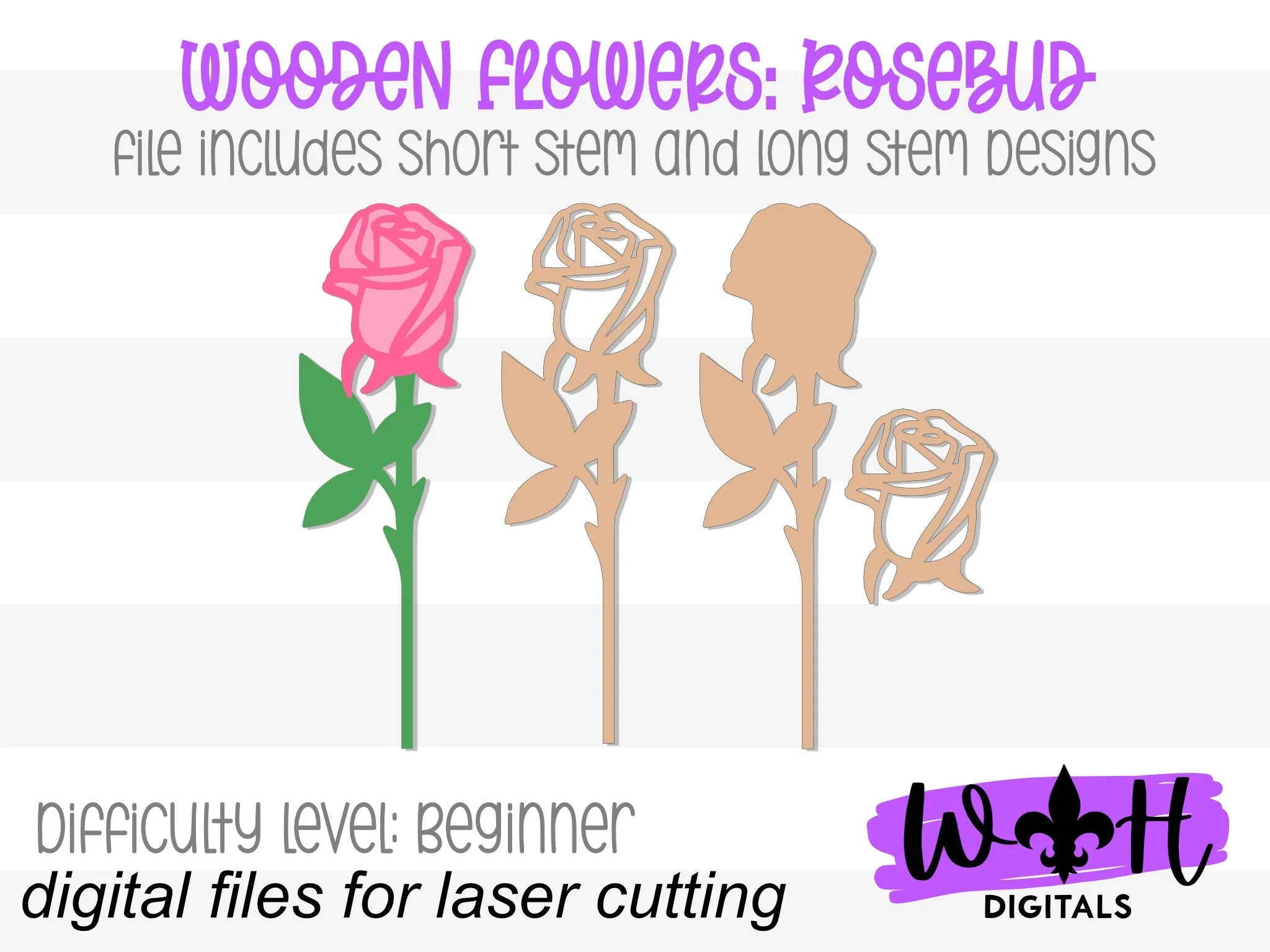 Rosebud Wooden Laser Cut Flowers - Simple Diy Florals For Bouquets - Files for Sign Making - SVG Cut File For Glowforge - Digital File
