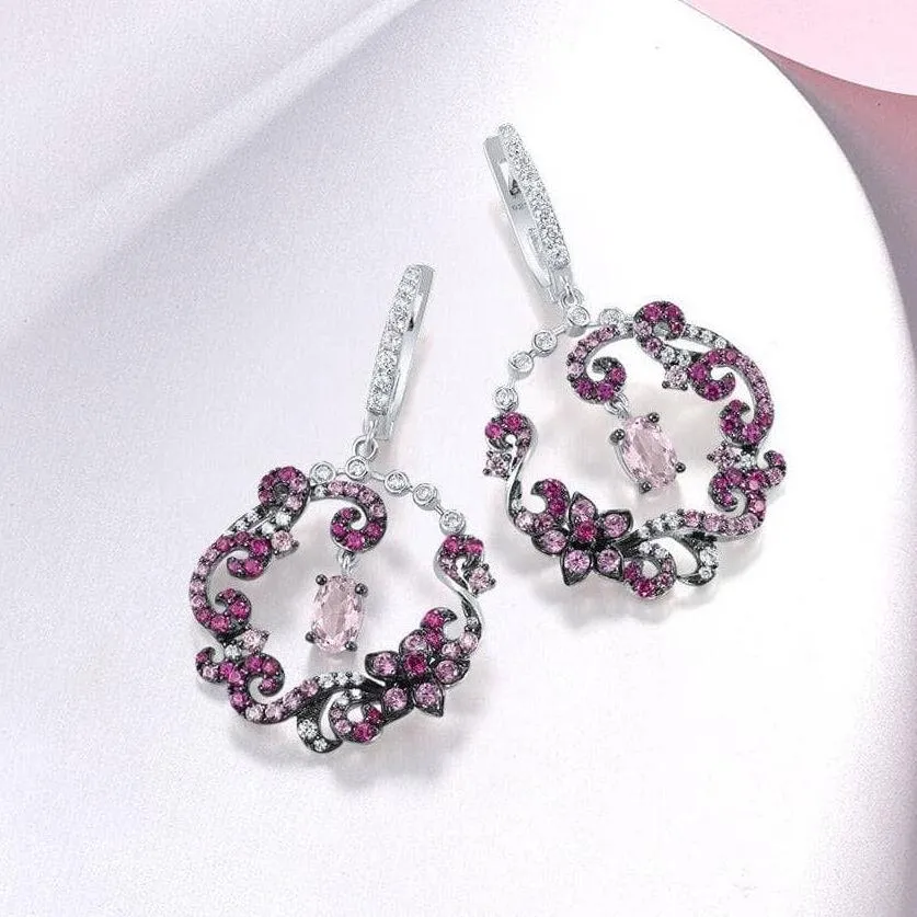 Round Flower Drop Earrings