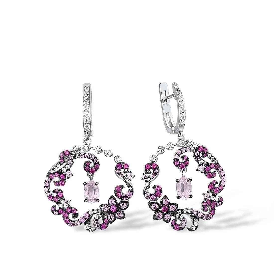 Round Flower Drop Earrings