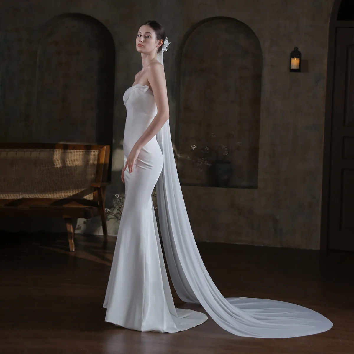 Roycebridal Elegant Bridal Veil with Flowers Viniodress