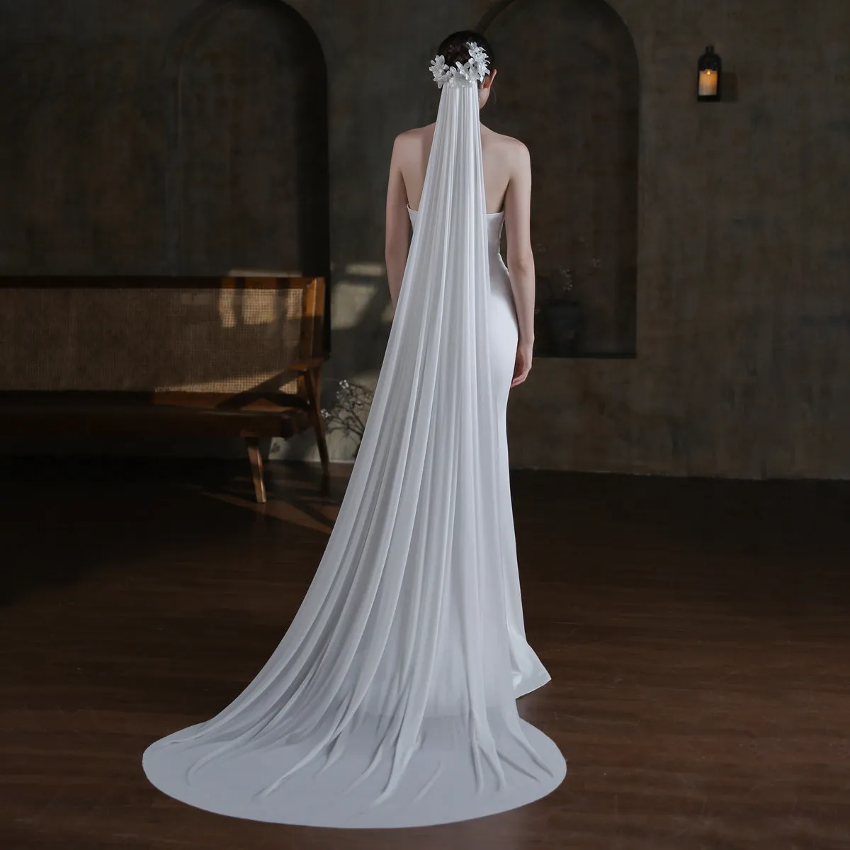 Roycebridal Elegant Bridal Veil with Flowers Viniodress