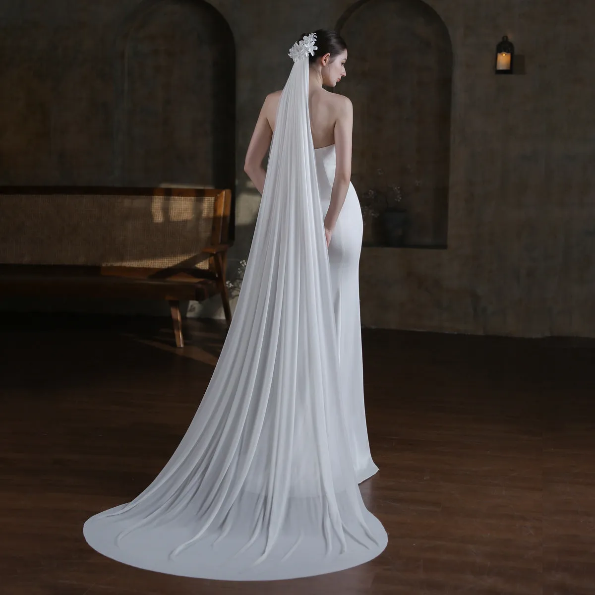 Roycebridal Elegant Bridal Veil with Flowers Viniodress