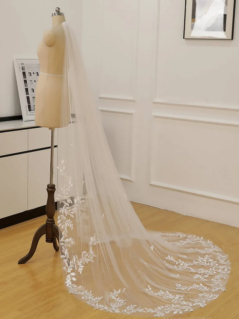 Roycebridal Simple Leaves Lace Chapel Train Veil Bridal Veil Wedding Veil
